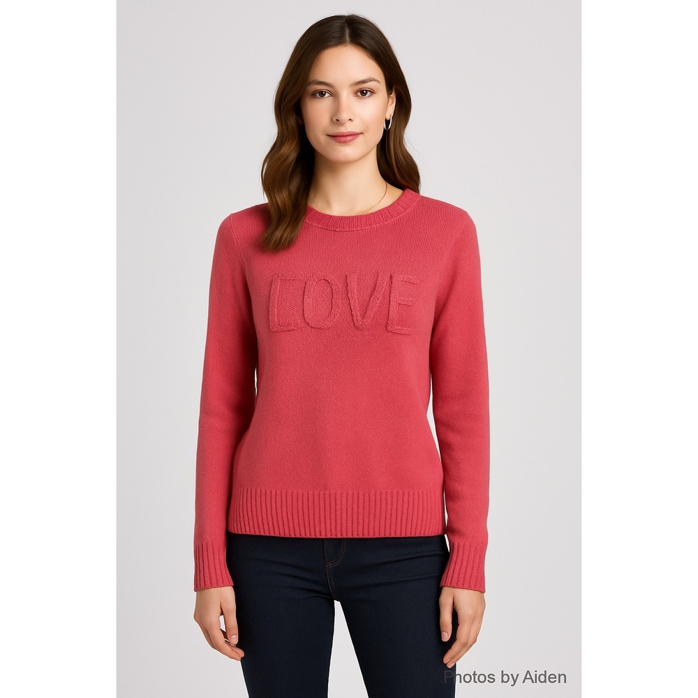 Cupio Women's Knit Sweater Size M Pink Pullover Knitted Scoop Neck‎ Love Relaxed
